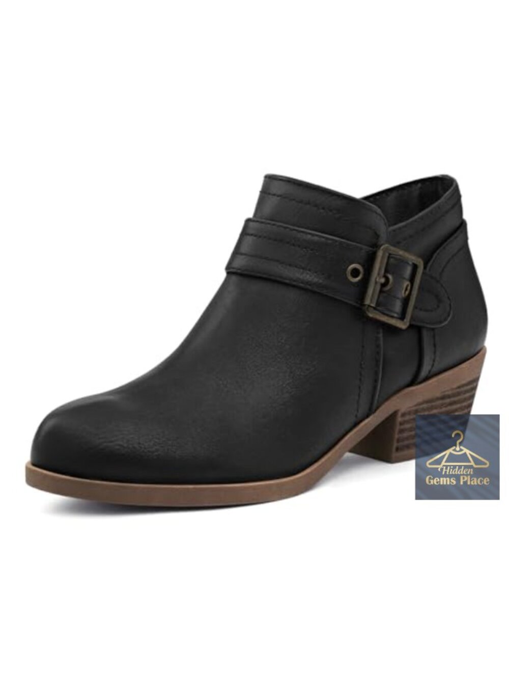 Low Chunky Block Heel Ankle Boots with Side Zipper PU Leather